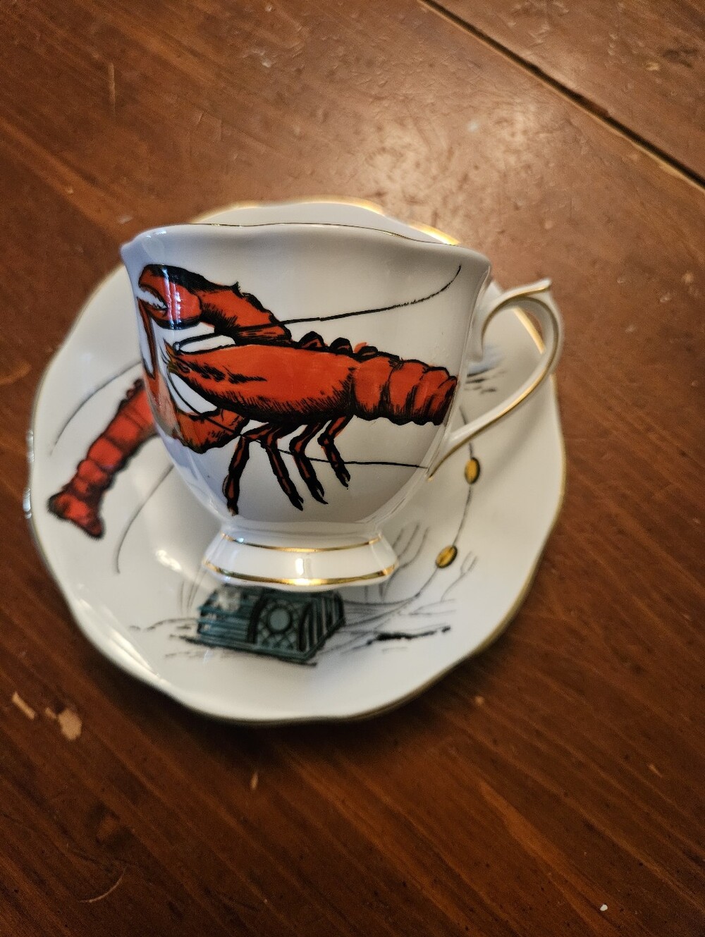 Vintage Royal Albert Lobster Teacup and Saucer Set with Gold Trim
